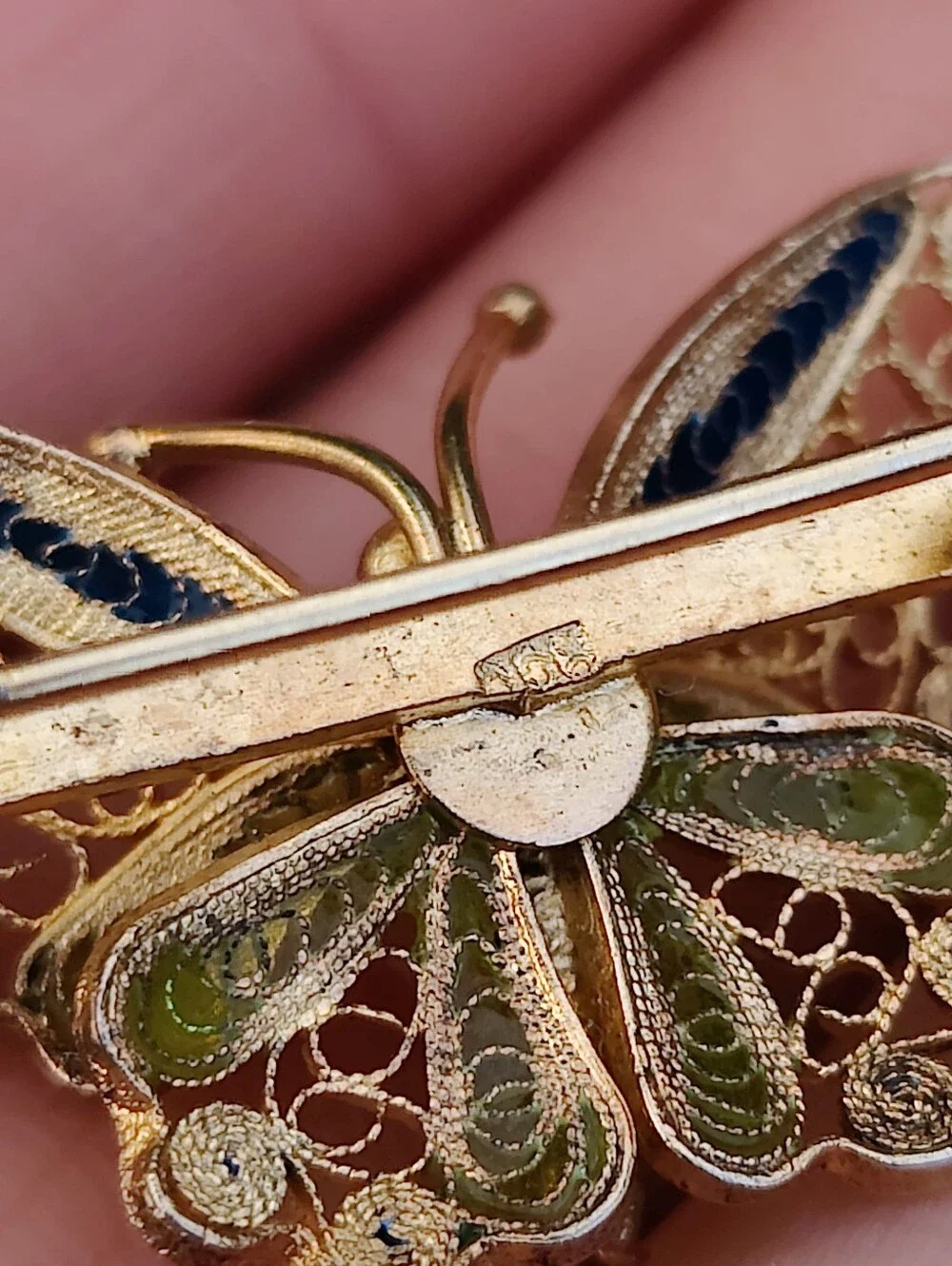 Vintage 800 Silver Enameled Butterfly Brooch